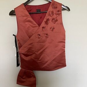 NWT Pinko Rust Colored Floral Crystal Appliqué Top